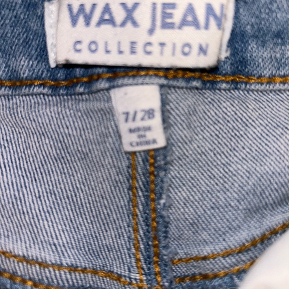 Wax Jean Collection Ripped Patchwork Jeans Size 7/28 Medium Wash Stretch Denim - Picture 4 of 6